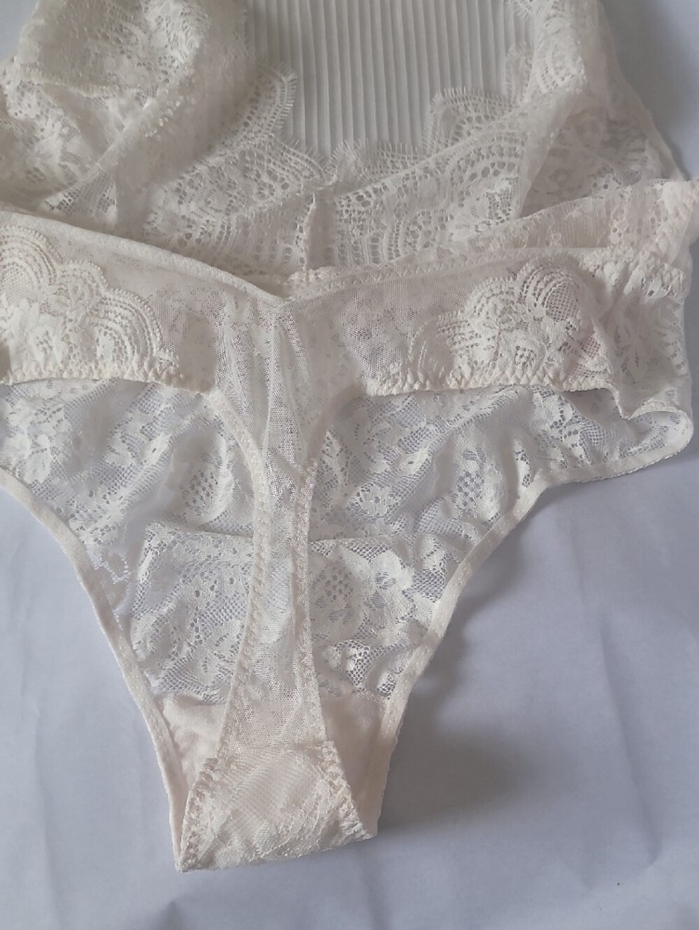 Victoria's 💎Secret Sheer Lace High-Neck Bodysuit in Ivory - Picture 3 of 3
